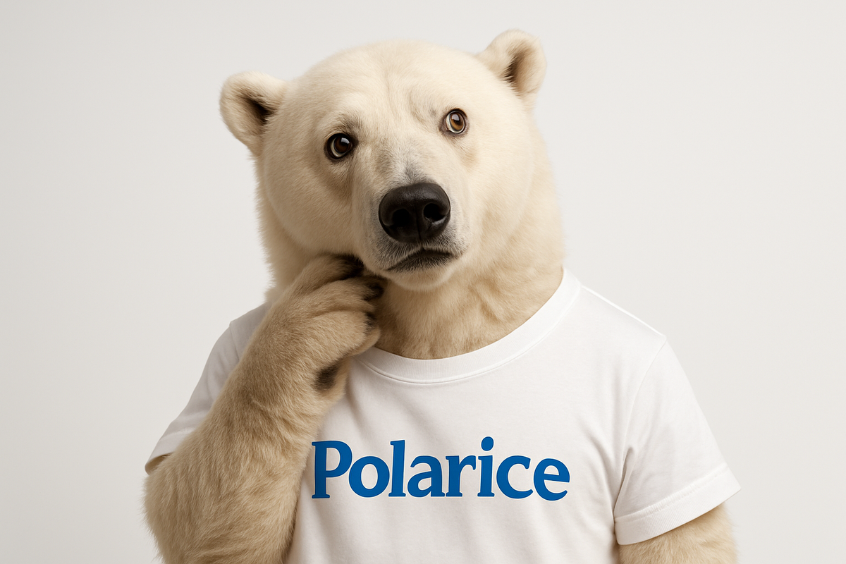 orso interrogativo con maglietta Polarice con sfondo bianco